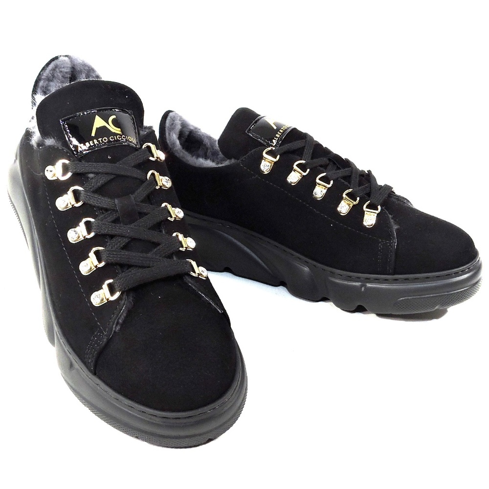 ALBERTO CICCIOLI 🇮🇹 WOMEN'S BLACK SUEDE WINTER COMFORT FASHION SNEAKERS